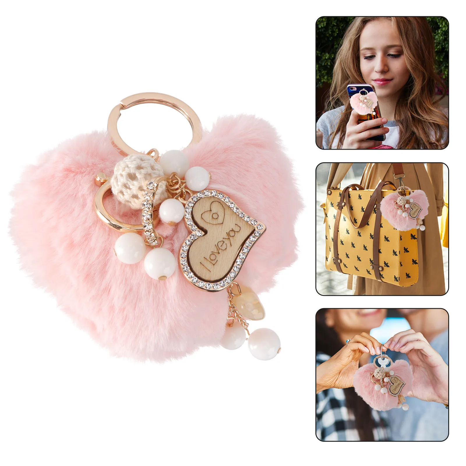 

Heart Shaped Keychain Pink Alloy Charm Lightweight Heart Shape Key Chain Tote Bag Accessories Reusable Decorative