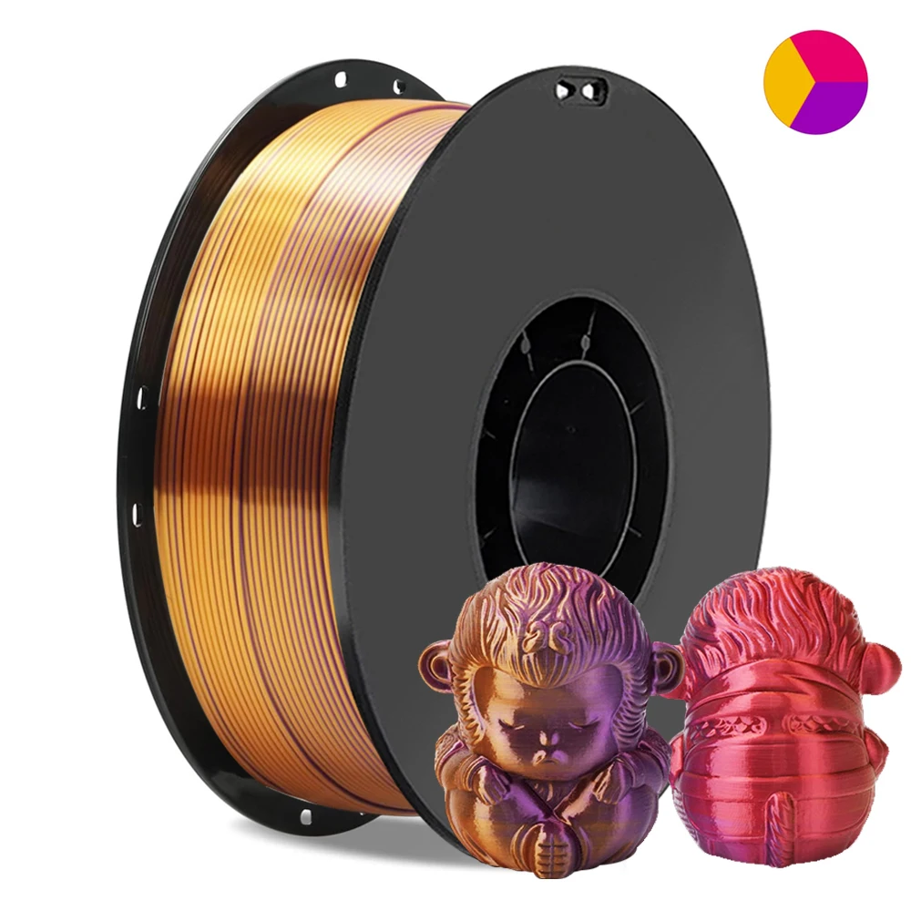 250 г 500 г 1 кг трехцветная нить для 3D-принтера PLA Silk три цвета золотисто-фиолетовый красный 1,75 мм материал для 3D-печати золото красный фиолетовый