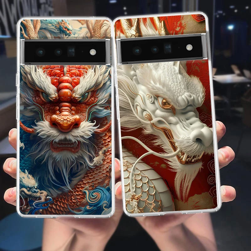 Cartoon Dragon Telefoonhoes Voor Google Pixel 9 8 7 6 5 4 4xl 7a 5a 4a 3a 3a Xl Pro 5G Transparante Siliconen Shell Capa Tas