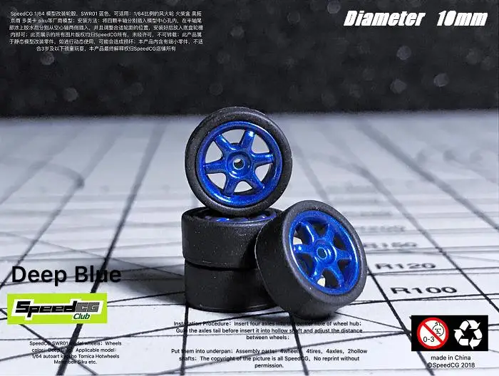 SpeedCG Modified Parts Diameter 10mm 1:64 ABS Wheels with Rubber Tire Type D For Model Car Racing Vehicle Toy Hotwheels Tomica