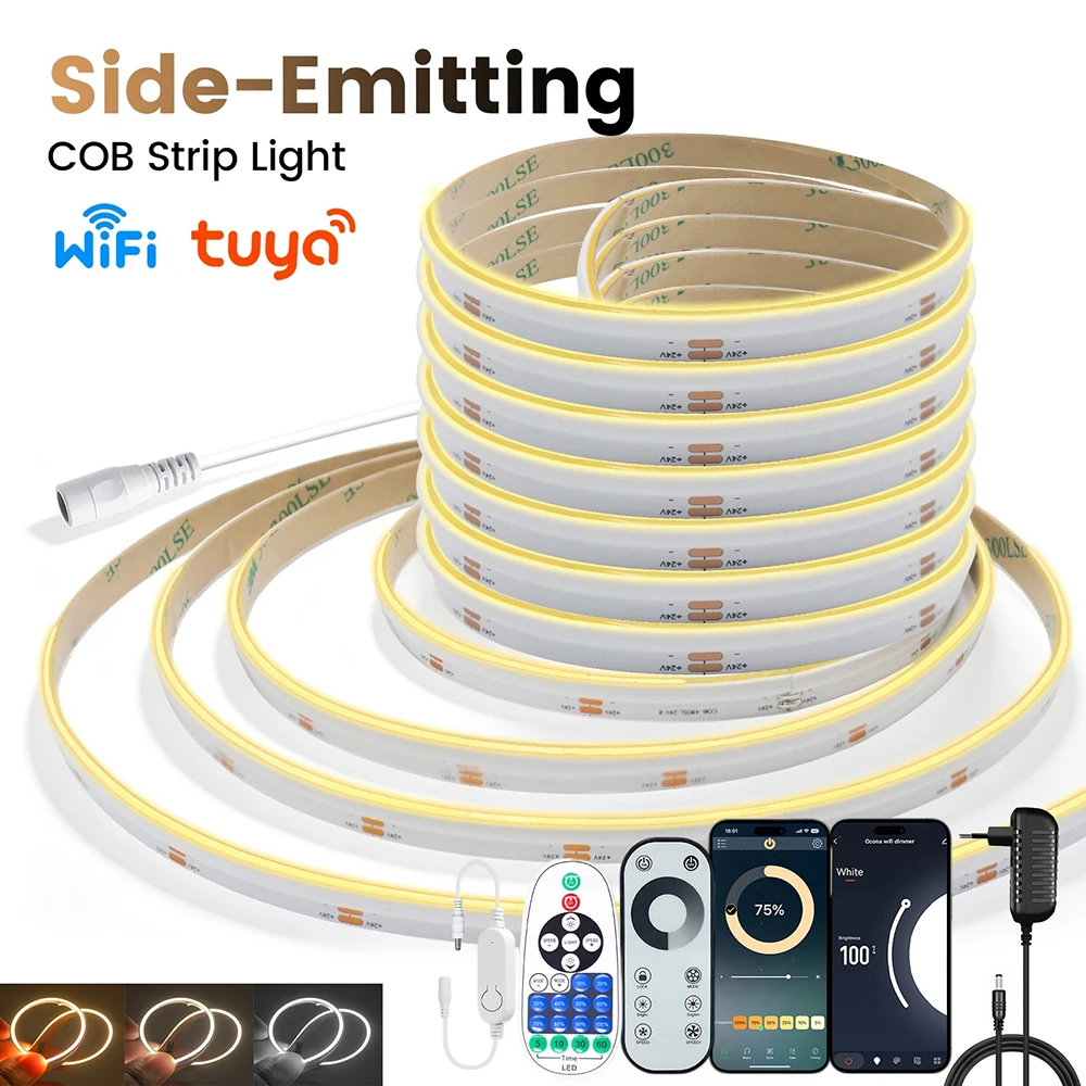 fita-de-led-cob-de-2mm-com-iluminacao-wifi-bluetooth-controle-remoto-touch-23-teclas-8-teclas-kit-de-alimentacao-24v-480-leds-fita-flexivel-com-emissao-lateral