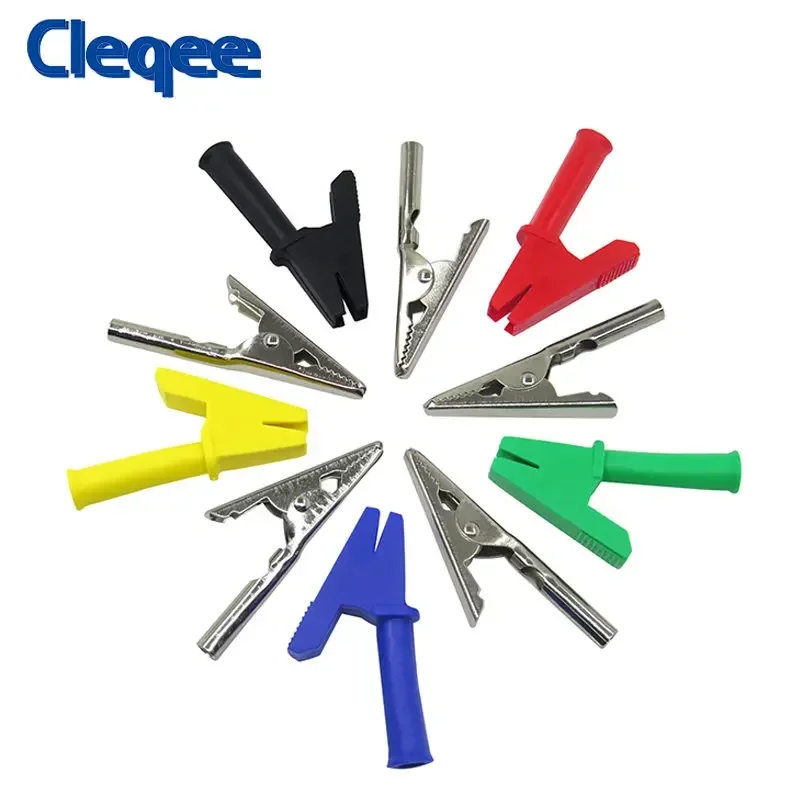 Cleqee P2002 10PCS Alligator Clips Testing tool with 4mm socket Safety Crocodile clamps for banana plug or welding 1000V 20A