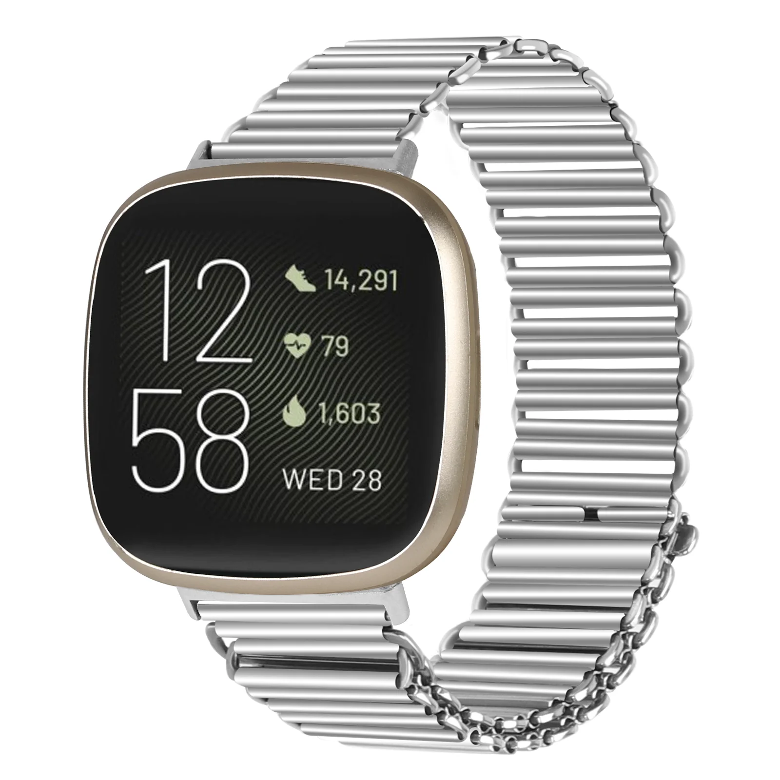 Stainless Steel Loop Watch Band For Fitbit Versa 4 / Versa 3 / Sense / Sense 2 Metal Bracelet Correa Men Women Replacement Strap