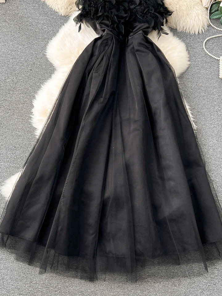 Women's Black Gothic Feather Patchwork Evening Dress Vintage Off Shoulder  Luxury Dresses Y2k One Piece Frocks 2000s Emo Clothes - AliExpress 200000345