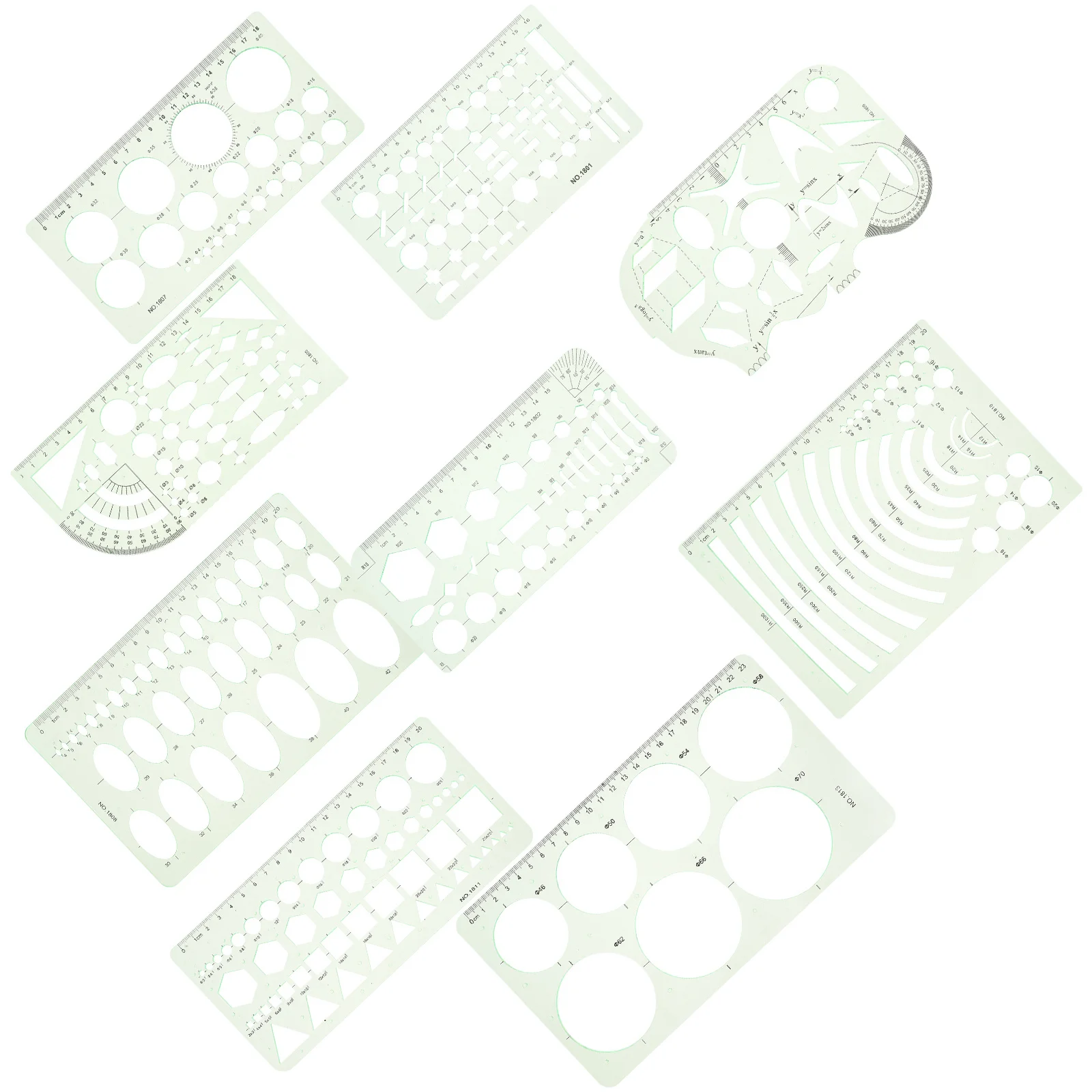 

9pcs Measuring Template Ruler Geometric Drawing Stencils Multiple Sizes Plastic For Architecture School Office Art