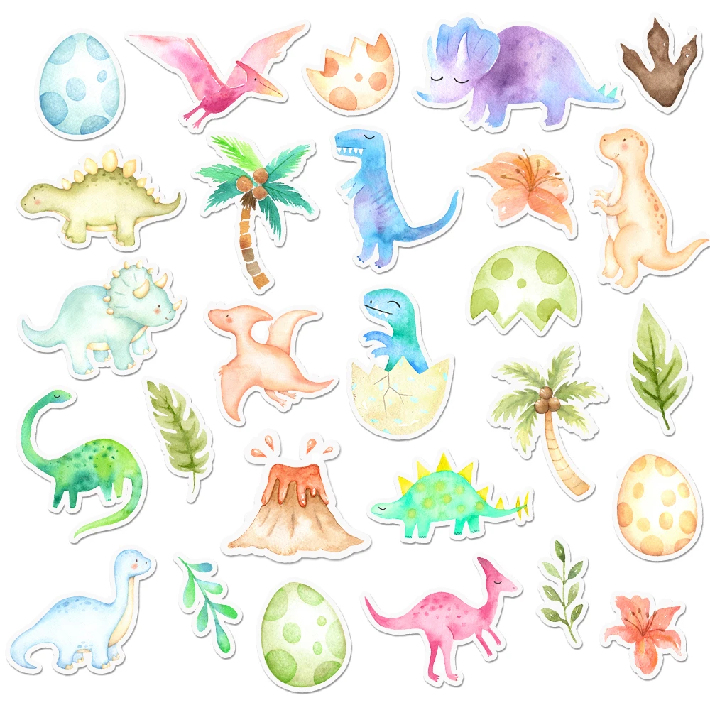 44pcs Watercolor Dinosaur Stickers for Kids, Animal Decals for Scrapbooking, Planner, Laptop and Water Bottles, DIY Craft Decor