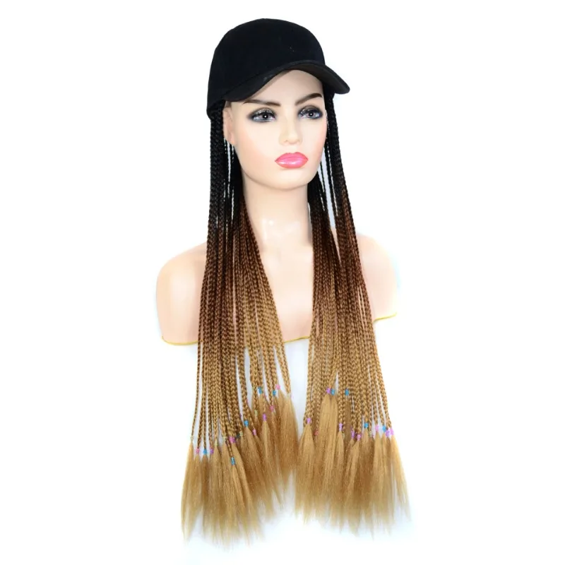 Hat Wig Baseball Cap with Hair Extensions Adjustable Hat Yellow Gradient Braid Braided Wig with 26inch Cool Goddess Hiphop Braid