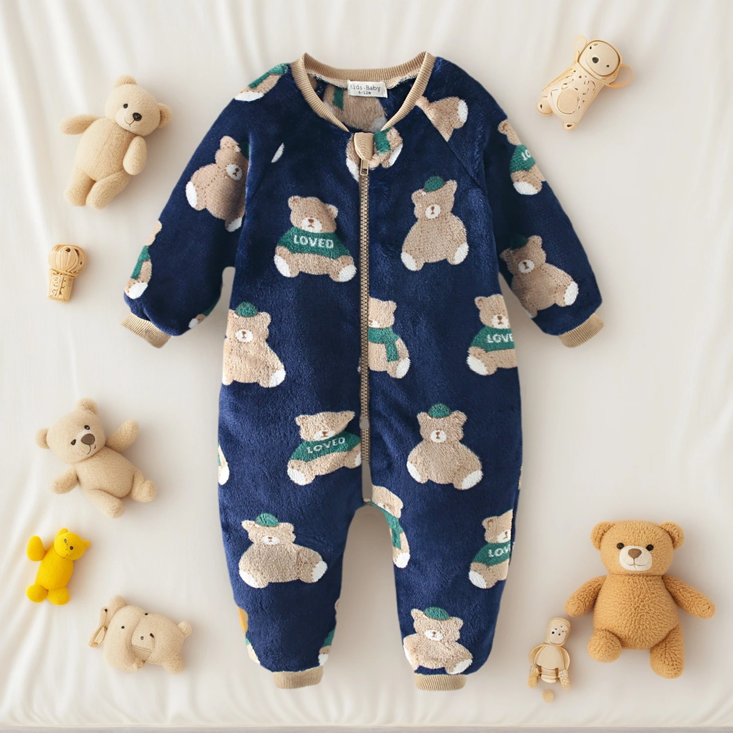 Warm Baby Rompers Clothing Cozy Cute Toddler Jumpsuits Long Sleeve Zipper