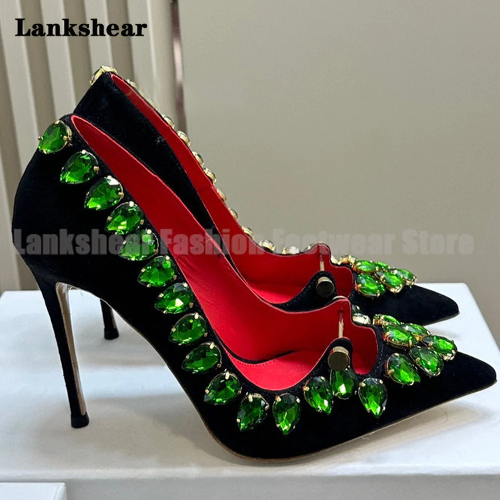 

Gemstone Stiletto Heels Pumps Metal Nail Pointy Toe Sandals Women Shoe Summer Elegant Party High Heels Sandalias De Mujer Verano