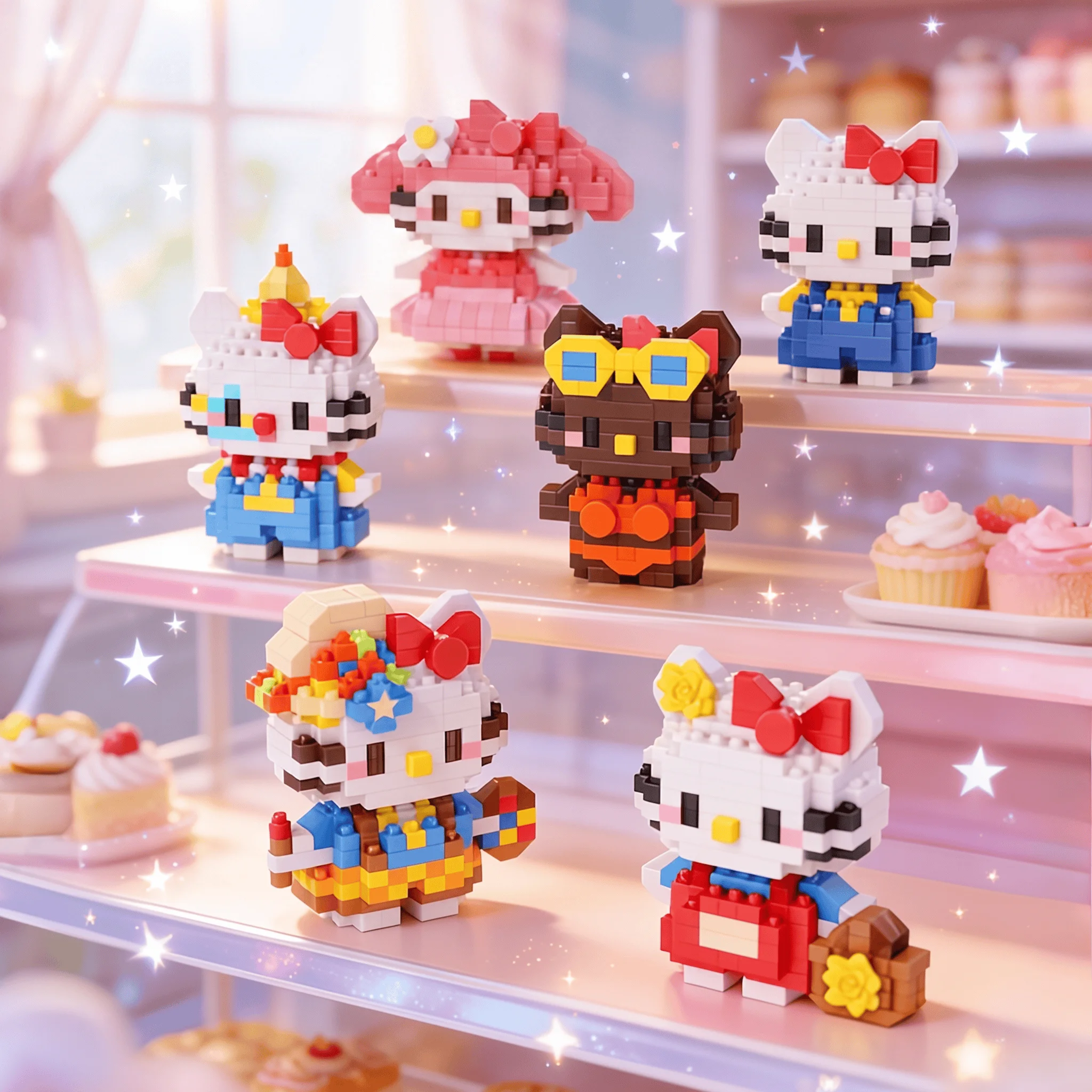 MiniKitten Baustein-Set Niedliche Cartoon-Katzen-Figuren DIY Lernspielzeug für Schreibtischdekoration Ideales Geschenk für Alle Altersgruppen – Detail 1