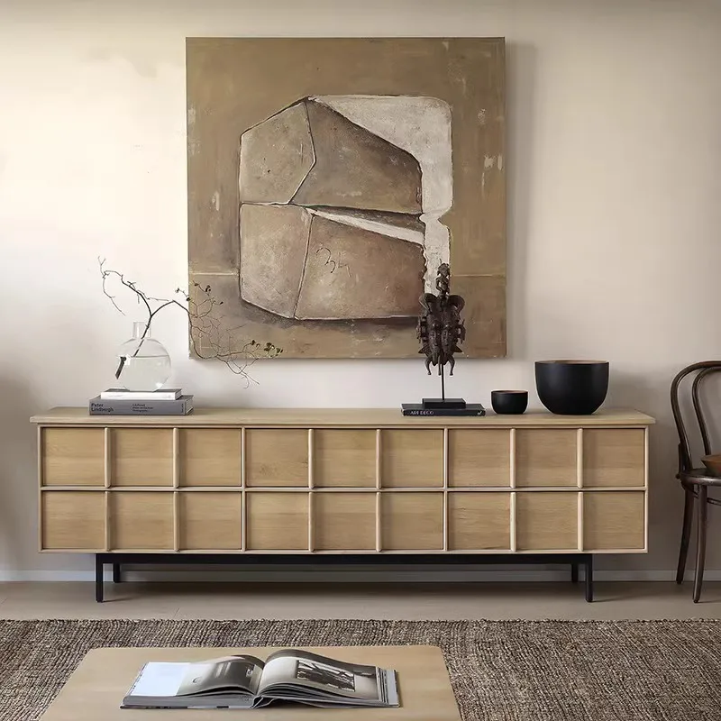 

TV cabinet side French oak living room storage sofa side cabinet wabi sandy wind six pumping chest cabinet solid wood