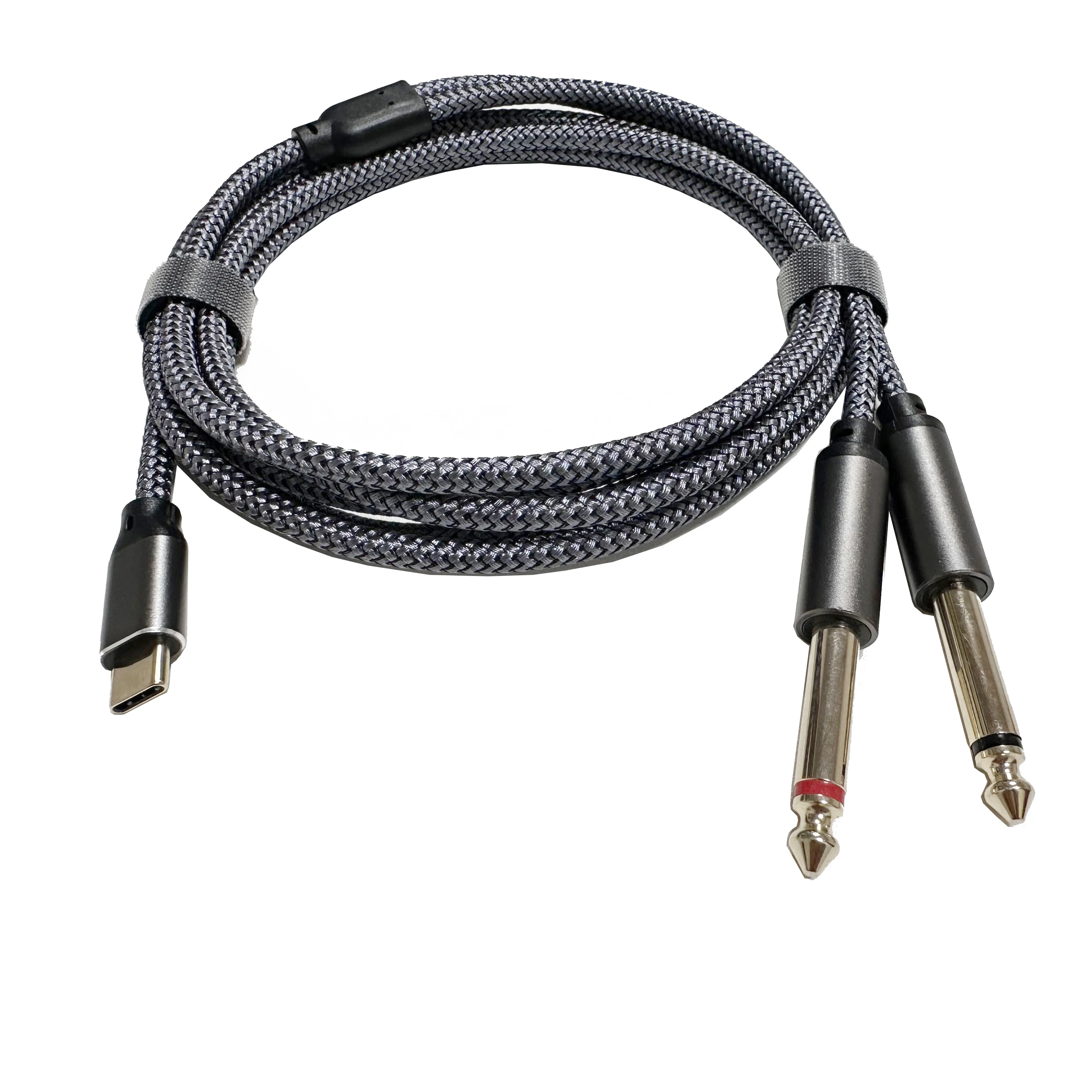 2m type c to Dual 6.35mm Audio Cable, usb C to Dual 6.35mm 1/4 inch Male TS Mono Interconnect  Aux Gold Plated Adapter cable