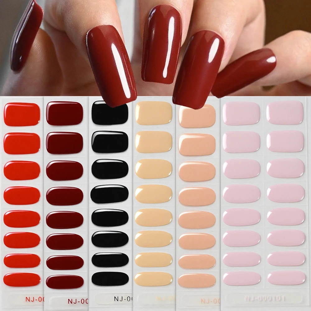 

16Tips #101 Semi-Cured Gel Nail Strips Soild Color Glossy French Gel Nail Sticker Long-Lasting UV Gel Full Cover Nail Art Foils*