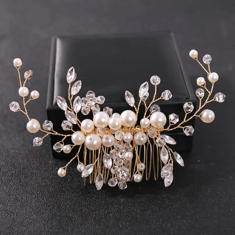 Colore oro fiore cristallo perla matrimonio pettine per capelli accessori per capelli per la sposa donne copricapo ornamenti per capelli gioielli Tiara regalo