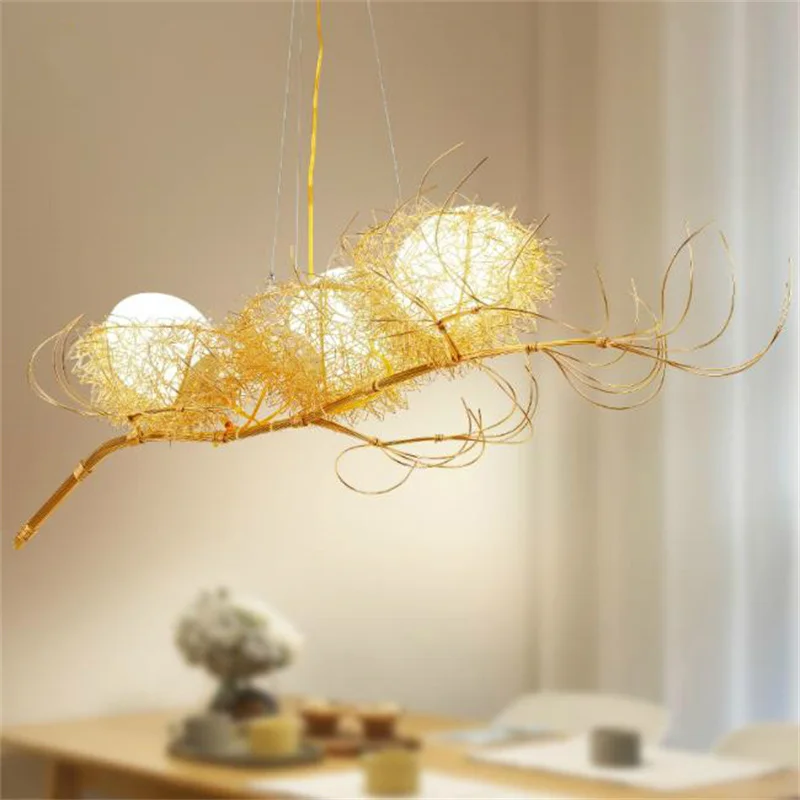 

Modern Chandelier Lighting For Golden Bird's Nest Dining Room Lustre De Cristal Chandeliers Pendant Hanging Ceiling Fixtures