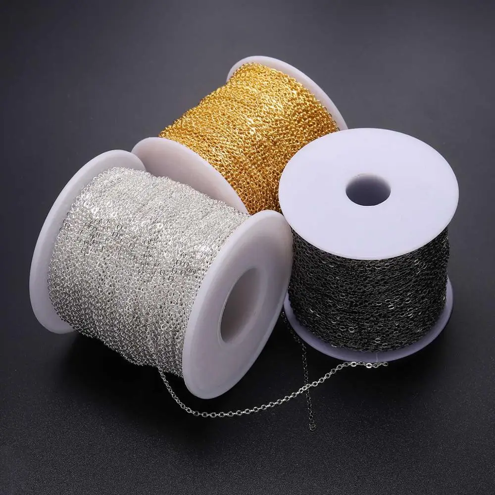 금속 도금 케이블 체인, 타원형 링크 목걸이 체인, DIY 쥬얼리 제작 재료 부속품, 5m 로트, 1.5mm, 2.0mm, 2.5mm