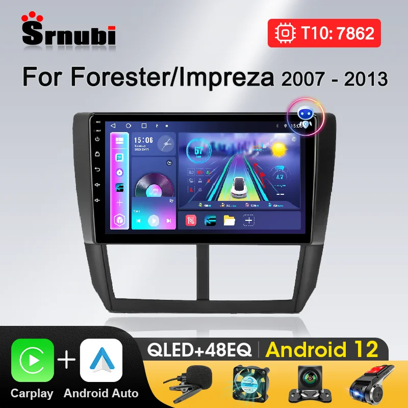 Srnubi Android 12 Carplay Car Radio For Subaru Forester 3 SH 2007-2013 For Impreza GH GE Multimedia Player 2 Din GPS Head Unit