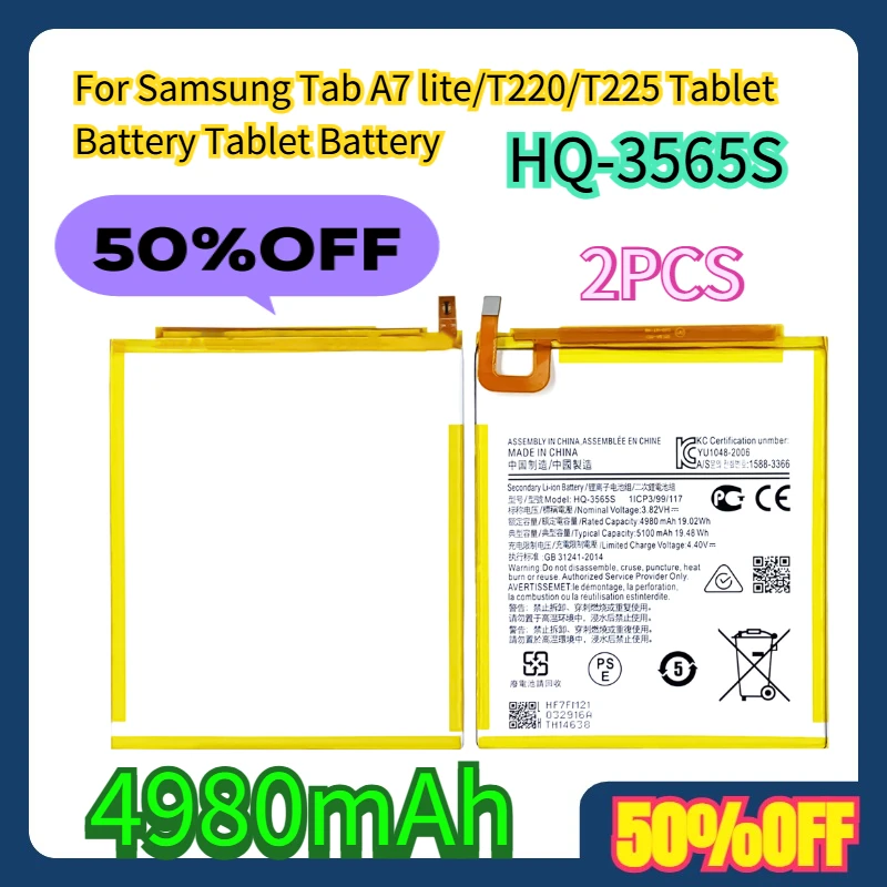 

2PCS For Samsung Tab A7 lite/T220/T225 Tablet HQ-3565S Battery 4980mAh Tablet Battery