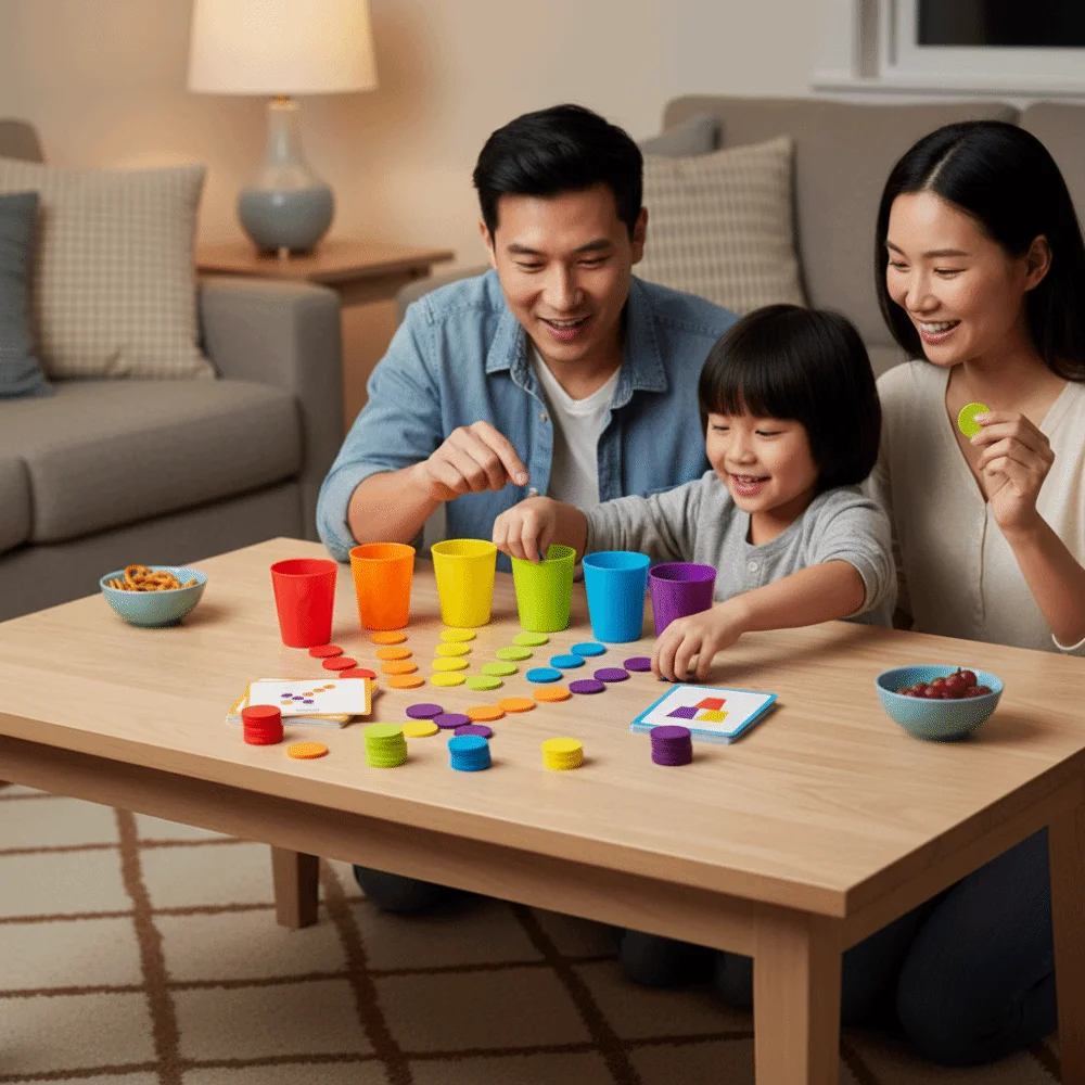 Matching Color Stacked Cups Game Sorting Montessori Wooden Coin Throwing Toy Exercise Challenges Color Classification Cup Toys