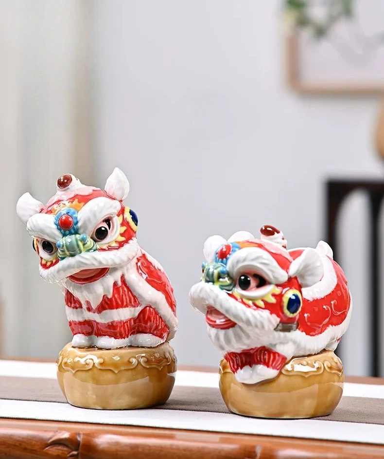 For Lion dance ornaments Lion dance ceramic intangible cultural heritage handicrafts Entry door Entrance cabinet decorations