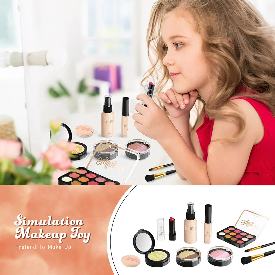 Kit De Maquillaje De Simulación Para Niñas | 18x6x12 Cm Con Brochas, Pintalabios, Colorete Y Más | Juego Imaginativo