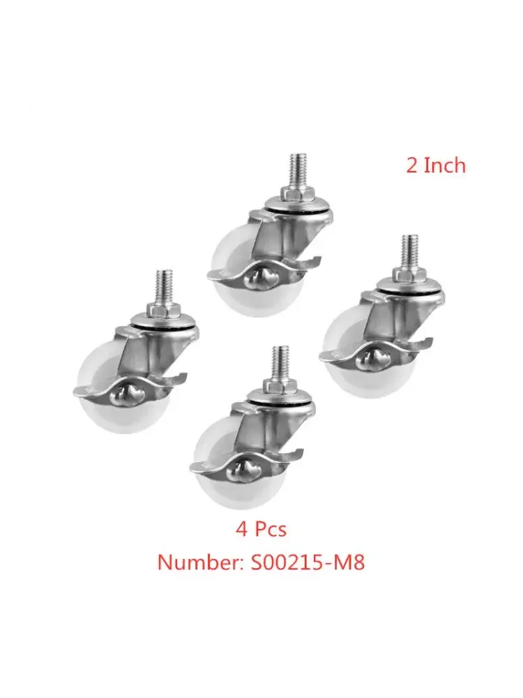 

4 Pcs/lot Casters 2 Inch M8 Screw With Brake Wheel Light White Pp Wear-Resistant Universal Roller Supermarket Shelf