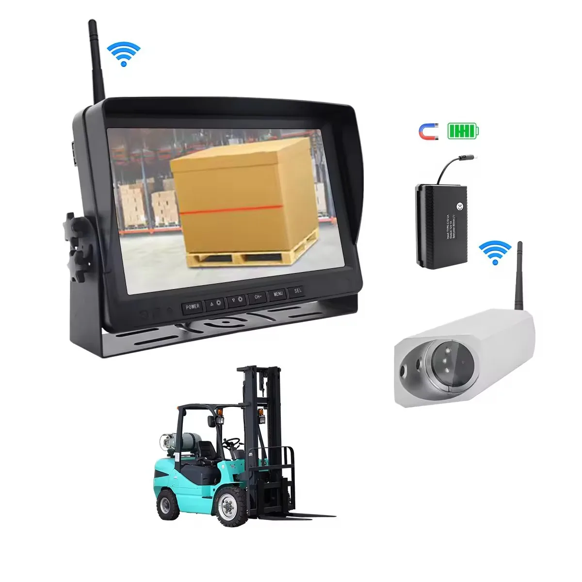 

7-Inch waterproof monitor, wireless forklift reversing image, forklift driving recorder with battery rechargeable image