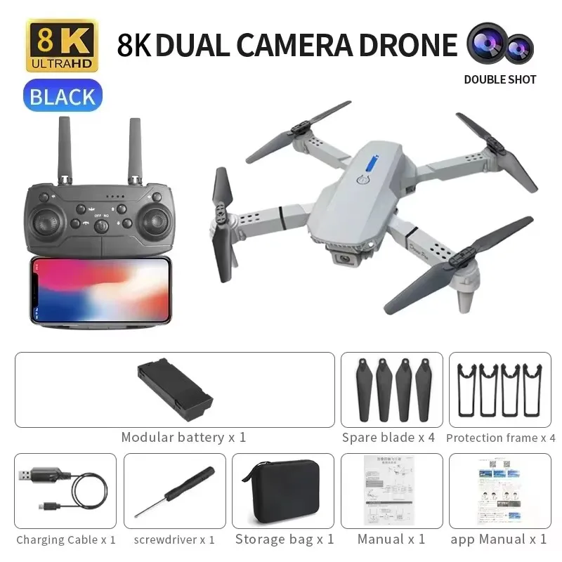Opvouwbare 4K Dual-Camera HD E88 Pro Nieuwe Verbeterde Dron RC Quadcopter Scherm met Luchtfotografie Drone Speelgoed Cadeaus voor Jongens Kinderen