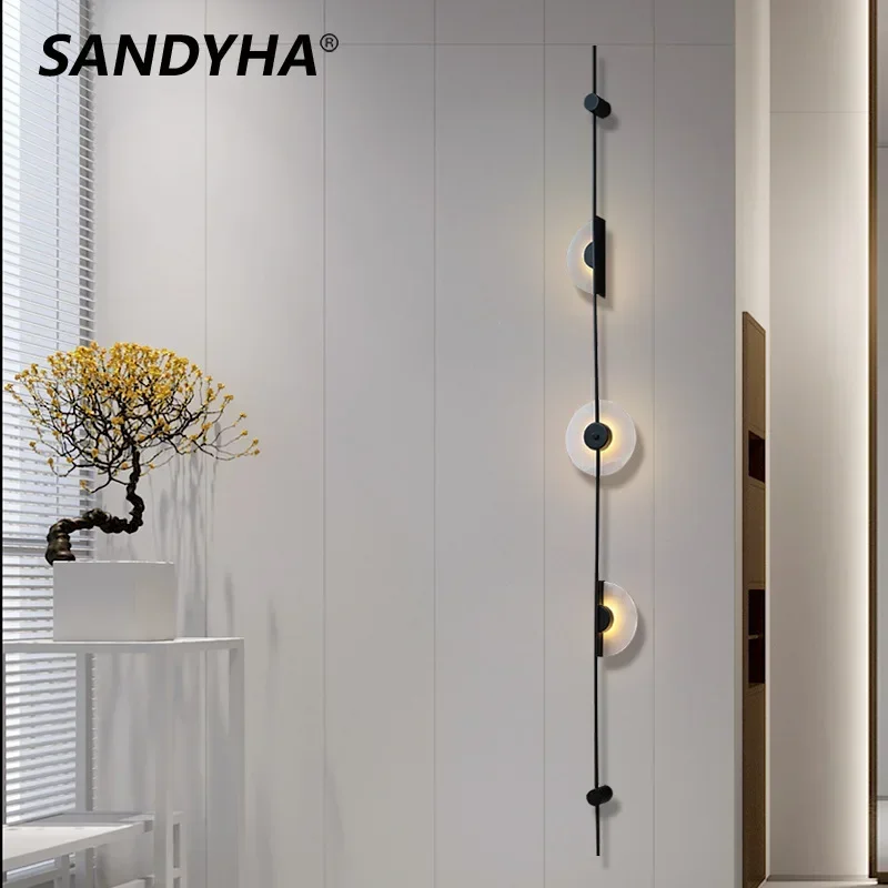 

SANDYHA Modern Long Strip Wall Lamps for Living Room Marble Design LED Lights Hotel Lobby Lighting Villa Bedroom Home Decoration