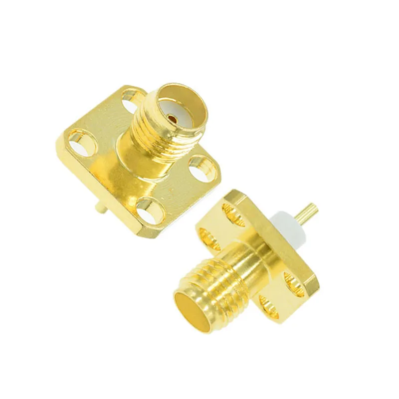 100pcs Copper Gold SMA Female PTFE With 4 Holes Flange Solder Connectors