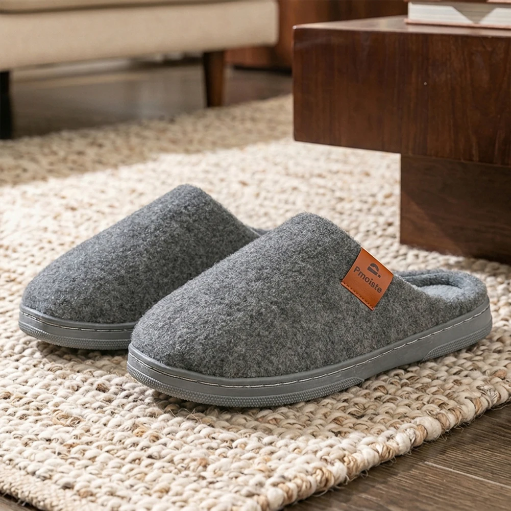 Winter-Herren-Filzpantoffeln mit TPR-Sohlen, Rutschfest, Memory-Schaum-Polsterung, Weich, Warm, Hochwertige Wohnzimmerschuhe – Detail 2