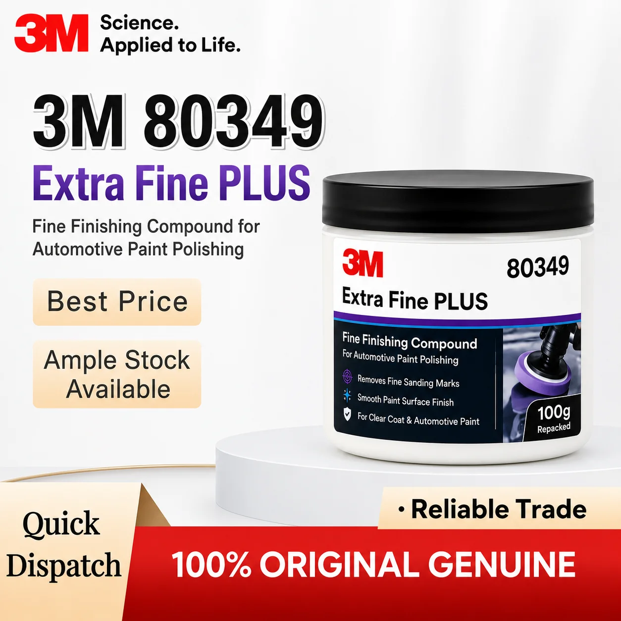 Professional 3M 80349 Extra Fine Plus Car Paint Polishing Compound Fine Scratch Removal Clear Coat Detailing 100g Repacked
