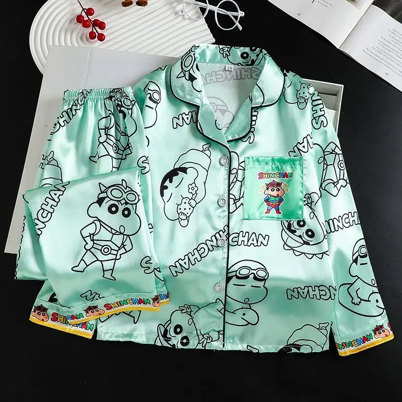 Cute Snoopy Children's Pajamas Summer Kawaii Thin Style Ice Silk Long Sleeves Long Pants Comfort Boys and Girls Home Suit Set