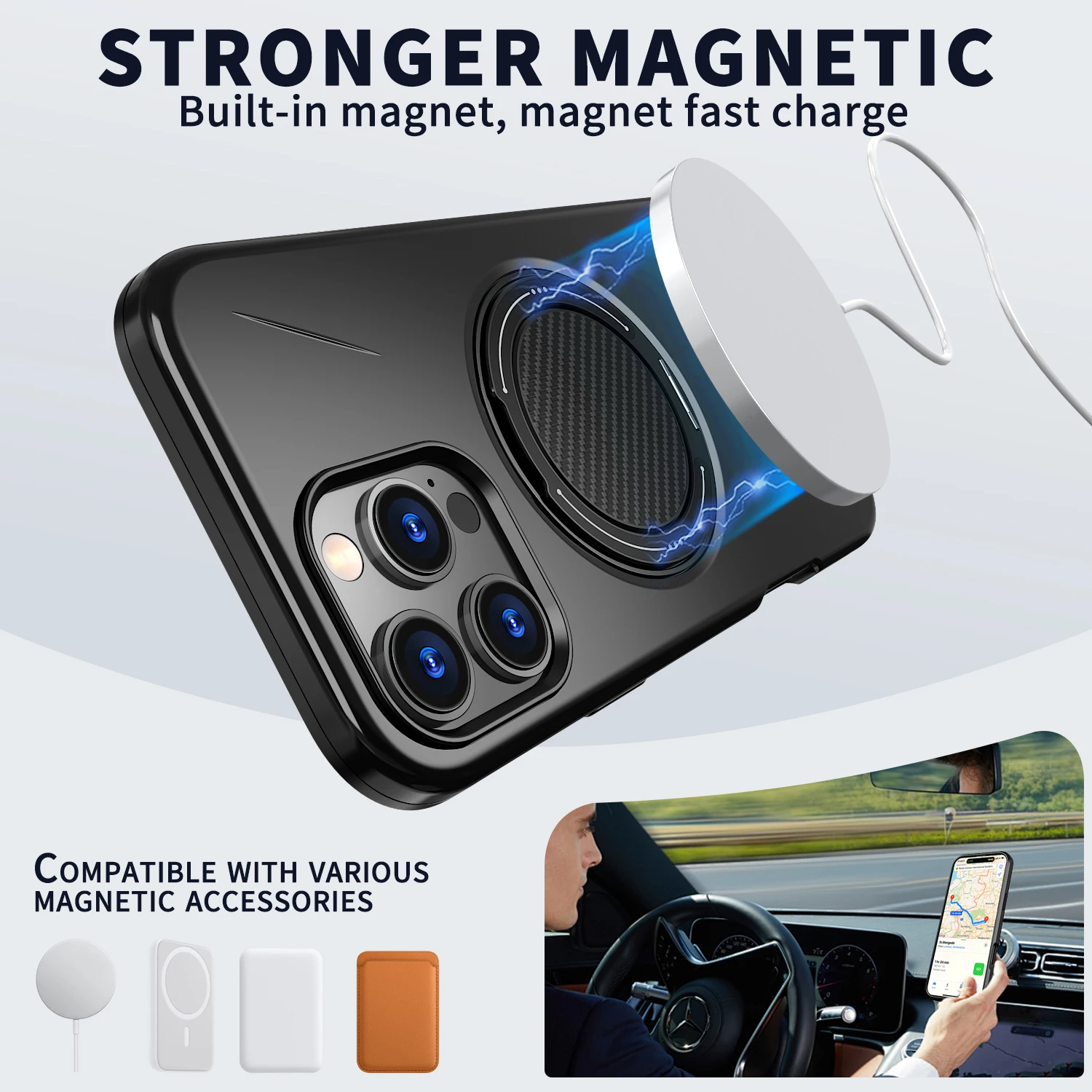 Wireless Charging Strong Magnetic 360° Rotating Ring Stand PU Leather Phone Case For iPhone 17 16 15 14 13 12 Pro Protective Cas - view 2