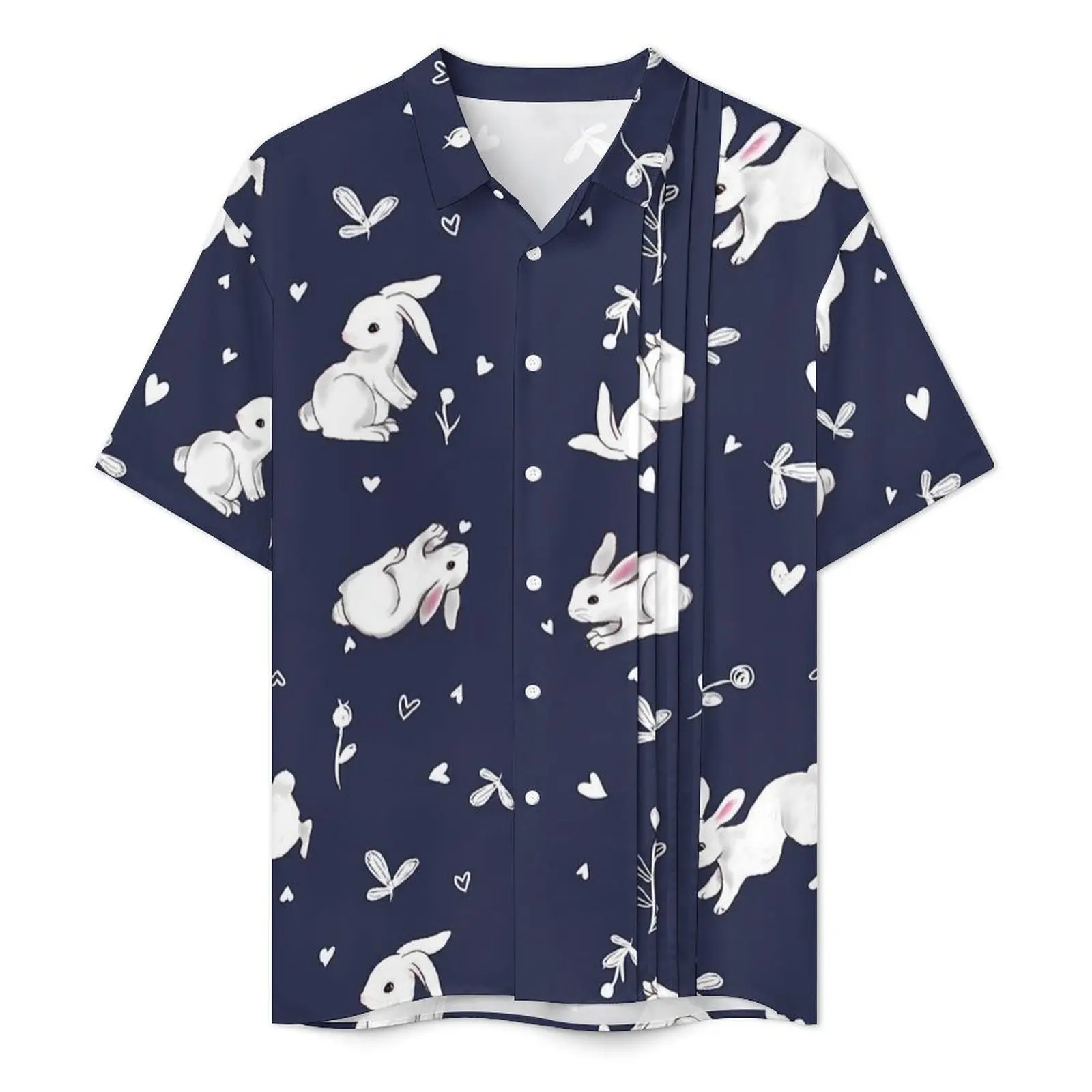 White Rabbit Vacation Shirt Men Kawaii Bunny Elegant Casual Shirts Summer Short Sleeves Comfortable Design Plus Size Blouses