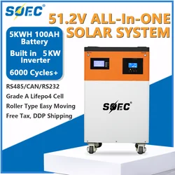 SOEC 5KWH All-in-one System 51.2V 100AH Lithium Iron Phosphate Battery LiFepO4 Power Wall Built in 5KW Inverter for Solar Energy