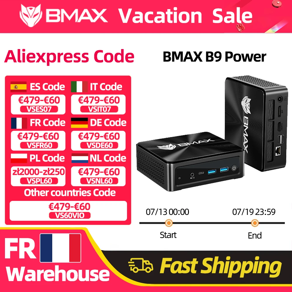Mini PC BMAX B9 Power con Intel Core i9-12900H, 14 Núcleos, Máx. 5.0GHz, 24GB RAM, 1TB SSD, WiFi 6, Bluetooth, HDMI, USB