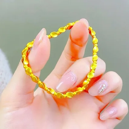

AU999 24K Gold Twisted Bead Bracelet | Hollow - carved diamond - set beads, elastic cord, sparkling & stylish