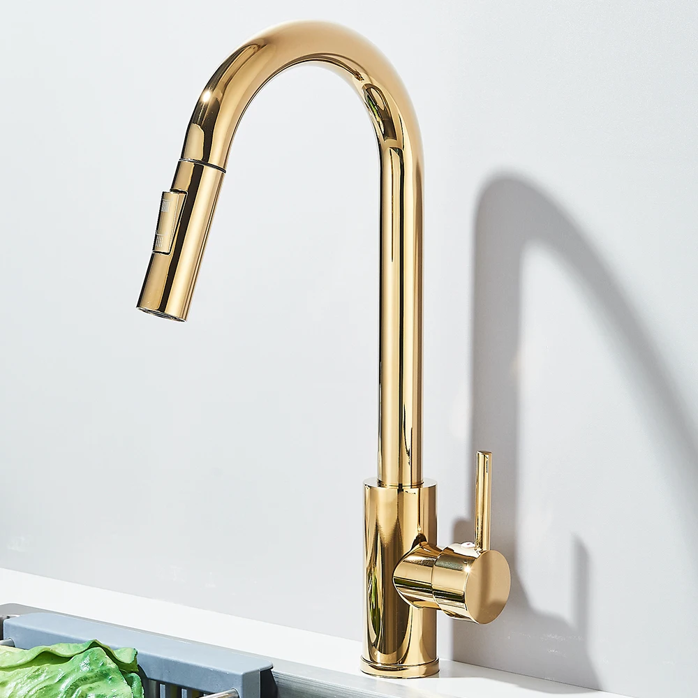 Uittrekbare aanrechtkraan, uittrekbare twee functies, enkele handgreep, mengkranen voor warm en koud water, op het blad gemonteerd