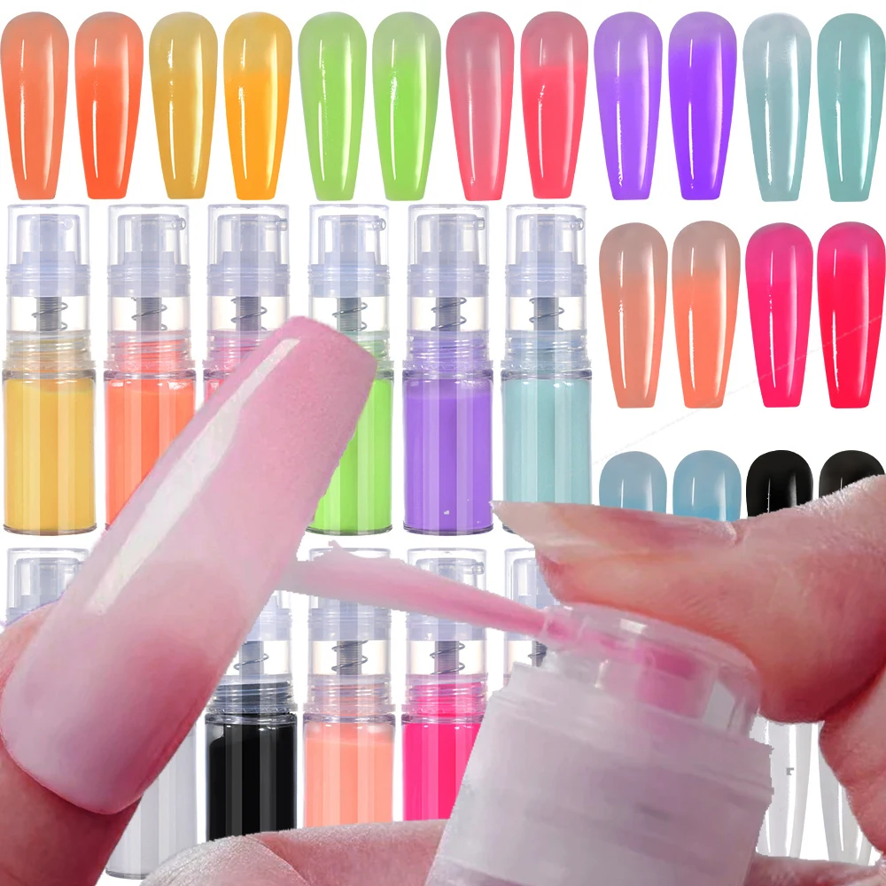 10 g/pot Ombre Spray Nail Gradiënt Poeder 12 Kleuren c Fondant Macaron Nail Dompelen Poeder DIY Parel Flash Glitter spray Poeder