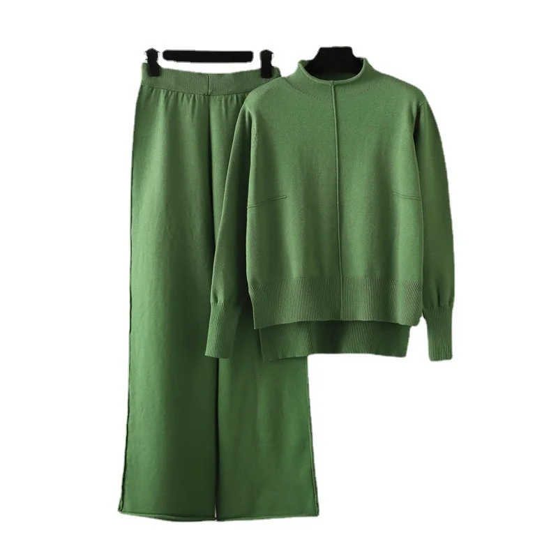 

2025 new loose casual wide-leg pants temperament knitted sweater two-piece set women's autumn and winter 1012