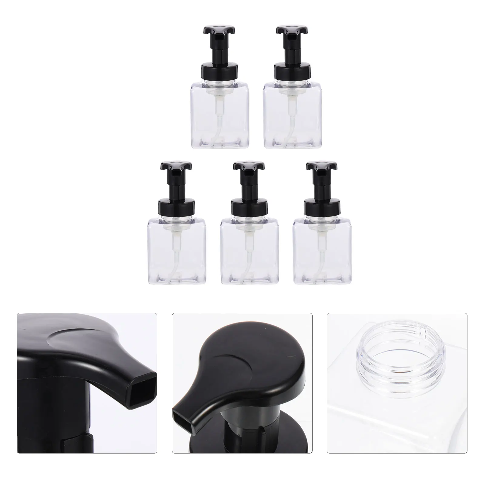 

5pcs Clear Pump Dispenser Bottle Refillable Shampoo Soap Lotion Household 500Ml Flat Bottom Press Countertop Storage Bottle For