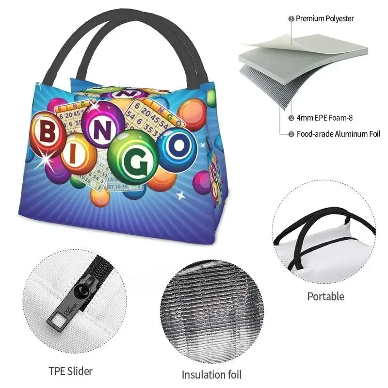 Bingo-Papierspiel, wiederverwendbare Lunchbox für Damen, wasserdichter Kühler, thermische Lebensmittel-isolierte Lunchtasche, Reise, Arbeit, Picknick-Behälter