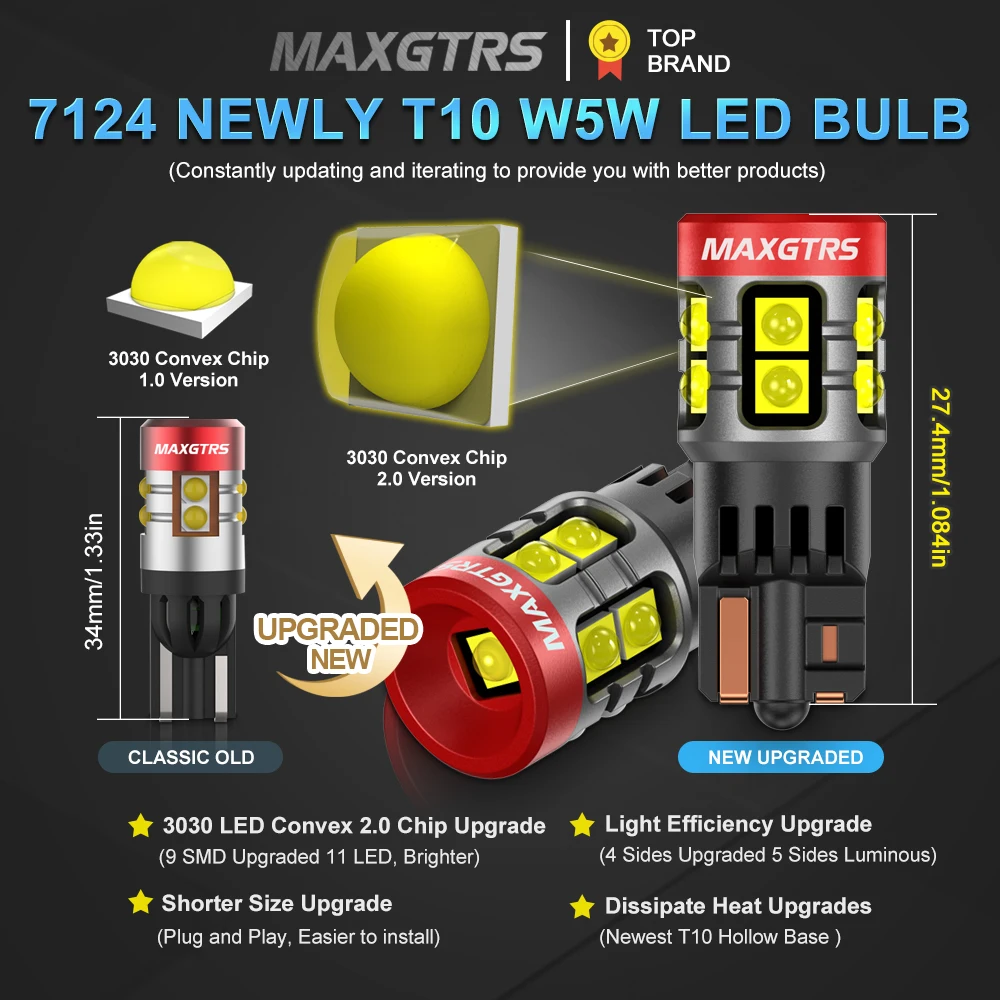 2x W5W T10 194 Canbus No Error 3030 SMD For Car Interior Parking Position Lamp Map Dome Door Trunk Glove Box Lights 6500K White