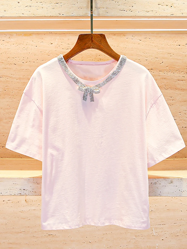 

Sweet And Gentle Sle T-irt with Knot And Diamond Inclusive ort Version MAJE MIGII Brand Commute Sle Loose F...