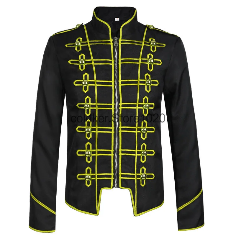 Mens Vintage Military Jacket Victorian Gothic Style Performance Tuxedo Cosplay Steampunk Marching Band Drummer Mid Age Coat