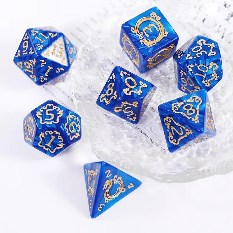 لعب الأدوار لعبة النرد 7 قطعة DND مجموعة التنين نمط النردات متعددة السطوح ل D & D TRPG مجلس لعبة هدية الملحقات