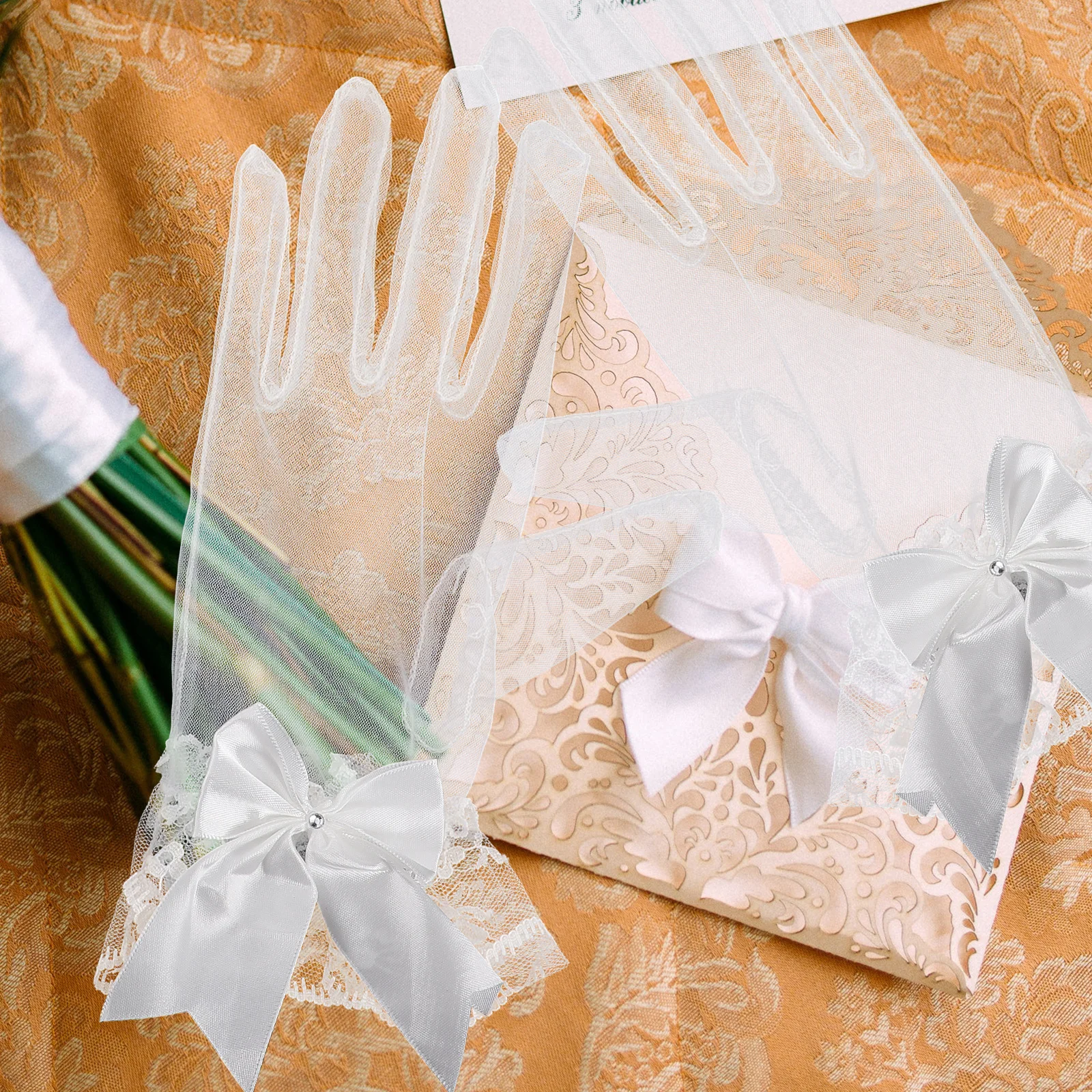 1 par elegante renda curta luvas de noiva acessórios de casamento para noiva chá festa banquete luvas de renda para mulheres fornecimento de casamento