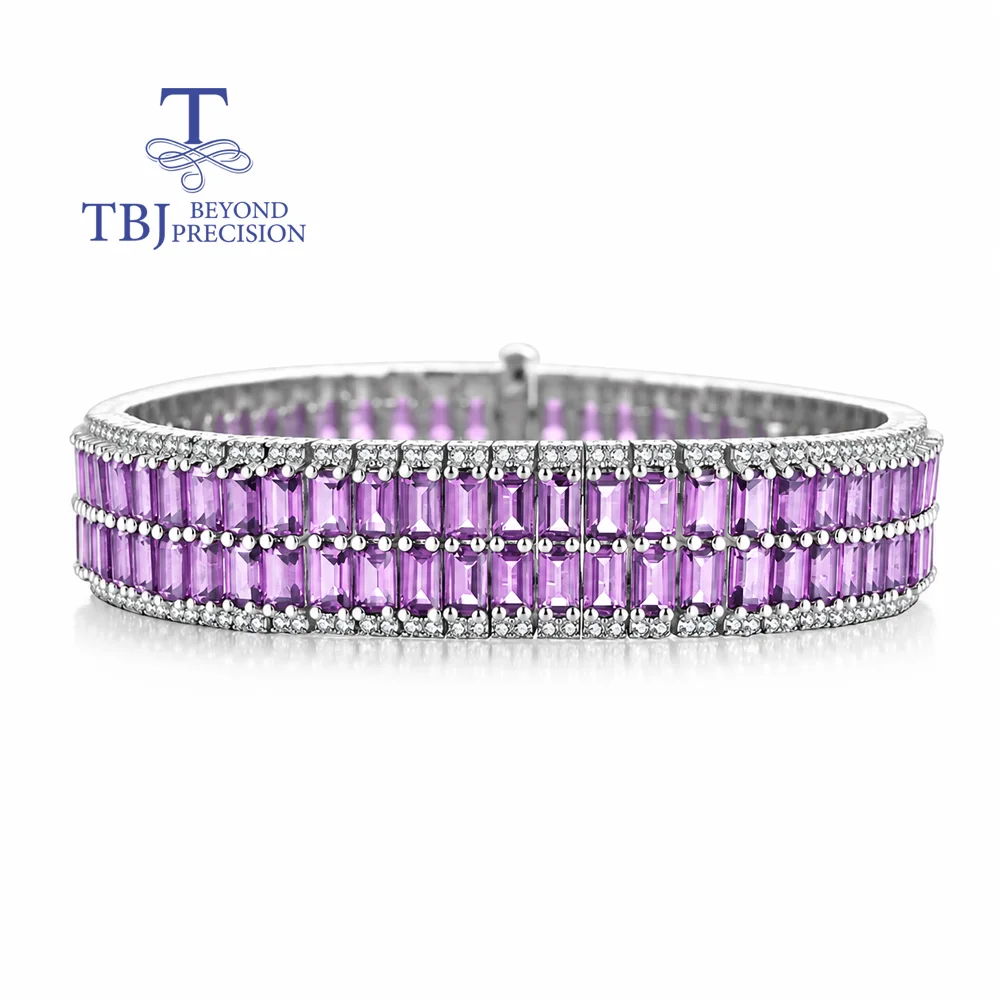 Women's Luxury Big Bracelet Natural brazil amethyst  Real Gemstones 925 Sterling Silver Fine Jewelry