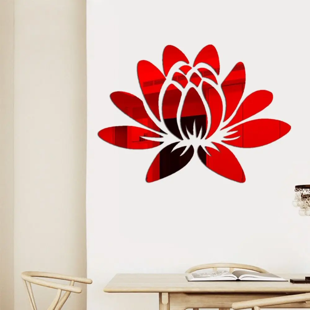 

Self-adhesive For Living Room Mirror Surface Design 3D Lotus Flower Decal Decorative Stickers Mirror Wall Stickers Art Mural